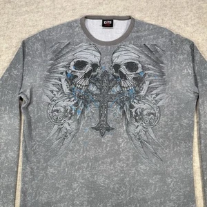 MMA Elite Long Sleeve Shirt Grey Waffle Thermal Y2K Mens XXL Cross Skulls VTG - Picture 1 of 12