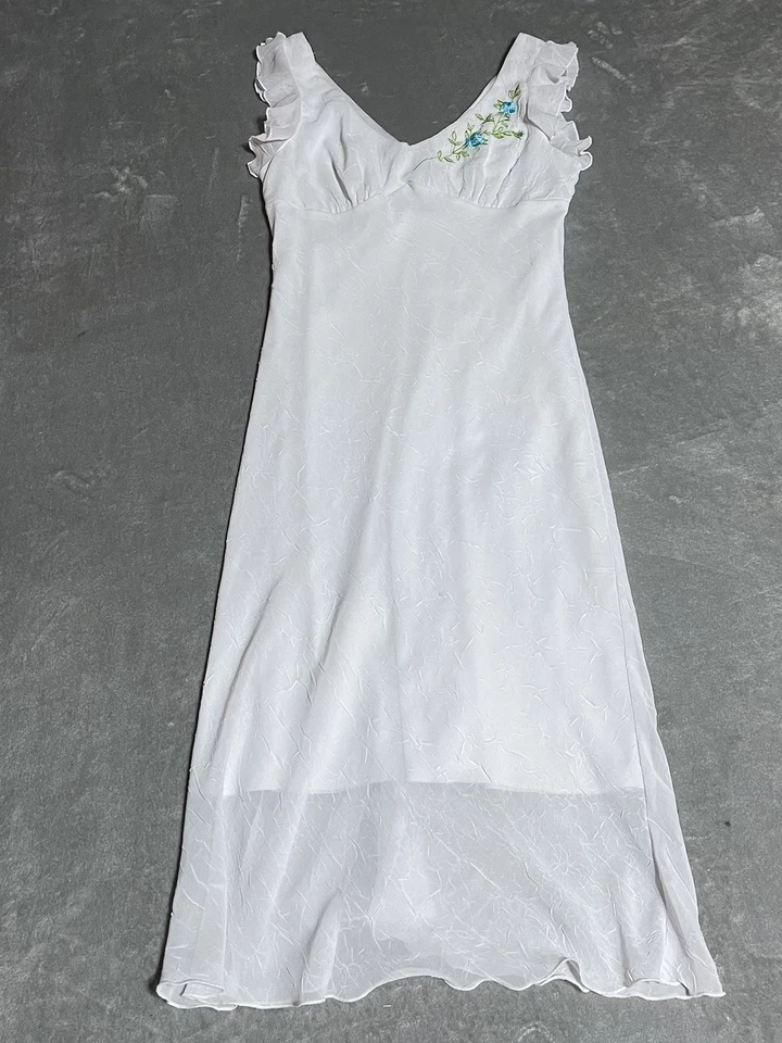 Vestido vintage Y2k La Belle para mujer 7 volantes blanco arrugado floral pradera cabaña Foto 1 de 4