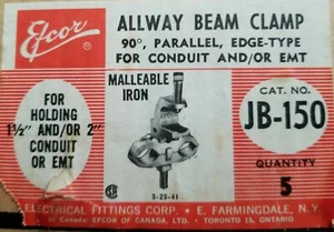 Efcor JB-150 1-1/2" or 2" Ridgid Conduit/EMT Allway Beam Clp, 90-deg, (Lot of 5) - Picture 1 of 3