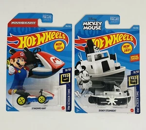 Hot Wheels Lot of 2 cars/ Mario KART--STANDARD KART & Mickey Mouse 193 New - Picture 1 of 12