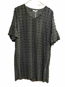 Green Short Sleeve Chiffon Dress XL Lined V-Neck - Picture 1 of 10