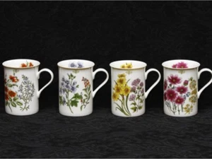 4 (Four) STECHCOL BOTANICAL FLOWERS & HERBS Bone China CAN Mugs - Foto 1 di 6
