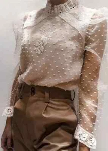 BNWT ZARA Embroidered Lace Plumitis Organza Blouse Top Ivory Beige S 4786/043942 - Picture 1 of 16
