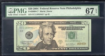 FR. 2089-C* 2004 $20 *STAR* FRN PHILADELPHIA, PA PMG GEM UNCIRCULATED-67EPQ (R) - Image 1 of 2