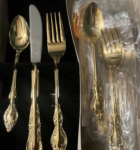Oneida Golden Natchez 20 pc Service For 4 dinnerware goldtone Set Never Used - Picture 1 of 9