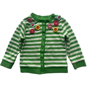 Suéter H and M Bebé Niñas Talla 9M Verde Rayas Botón Cárdigan Apliques Flor - Imagen 1 de 9