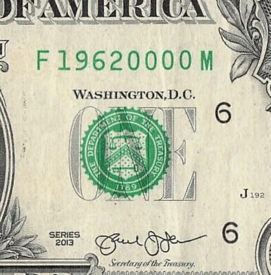 1962 Year Date Note Fancy Serial Number One Dollar Bill - Image 1 of 4