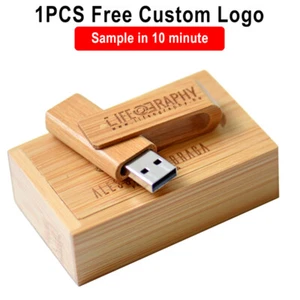 Free logo Gift box USB 2.0 Flash drive Wooden thumb pen drive 64G Laser engraved - Picture 1 of 15