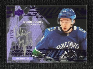2019 SPx UD Black Obsidian Script Rookies Purple /25 Quinn Hughes Rookie Auto RC
