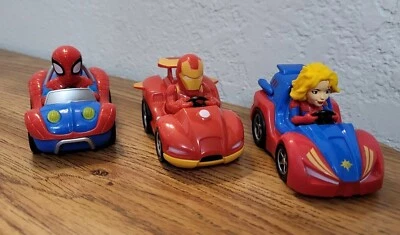 Marvel Super Hero Adventures Pull Back Cars Spider-Man Captain Marvel Iron Man - Image 1 of 4
