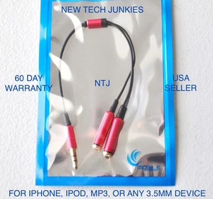 NTJ SPLITTER headphone jack 3.5mm aux auxiliary cable for iPod iPhone 4 5 6 plus - Picture 1 of 16