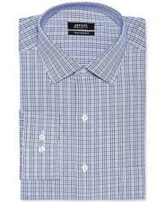 Nwt $90 Alfani Men Regular Fit Blue White Check Long-Sleeve Dress Shirt 15 34/35 - Image 1 of 4