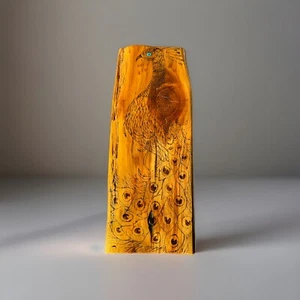 VINTAGE Pyrography HAND-MADE WOOD PEACOCK PAINTING SIGNED boho Bird Carved - Picture 1 of 10