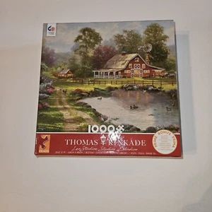 Thomas Kinkade Red Barn Retreat 1000 Piece Puzzle CEACO Duck Pond Chicken Farm  - Picture 1 of 3