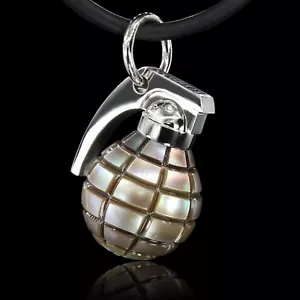 Grenade hand carve Tahitian pearl 13.2mm, Grenade Silver Pendant, Army Necklace. - Picture 1 of 9