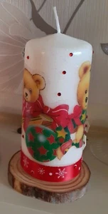 Decoupage Hand Decorated Christmas Pillar Candle Gift - Picture 1 of 3