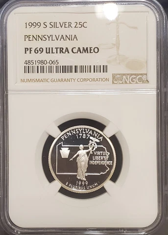 1999 S  Pennsylvania Washington Quarter  NGC  PF69 UC  Silver Proof Combine Ship Cover