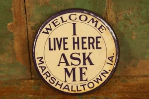 Antique Marshalltown Iowa Welcome Celluloid Pinback Buttons Anderson Trade Coin - Picture 1 of 3