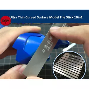 Stainless Steel 0.3mm Ultra Thin Curved Surface Model Grinding File Stick 10in1 - Picture 1 of 10
