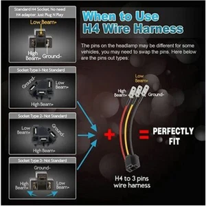 Pair H4 9003 Wiring Harness Wire Sockets Adapters for 4x6" 7x6" 5x7" Headlights - Bild 1 von 5