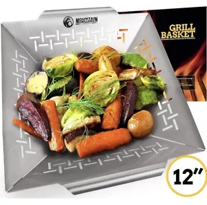Barbecue BBQ Stainless Steel Grilling Basket 12” Square For Vegetables Fish Erc - Picture 1 of 5