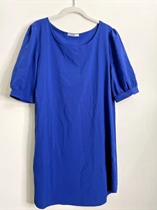 Coco & Main Damen blaues Kleid seidig Etuikleid Tunika Puffärmel Pullover Gr. XL - Bild 1 von 10
