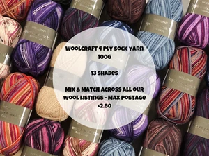 Woolcraft Superwash 4 Ply Sock Wool /Yarn Knitting / Crochet Wool 100g, 75% Wool - Picture 1 of 21