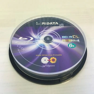10 RIDATA 6X Blank Blu-Ray BD-R DL Dual Double Layer 50GB Inkjet Printable Disc - Image 1 of 3
