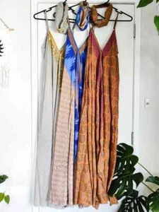 Maxi Vestido Midi Sin Mangas 10 Piezas Indio Vintage Seda Sari Hecho a Mano Mujer - Imagen 1 de 4