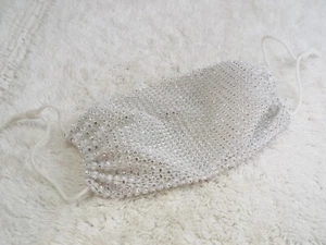 Rhinestone White Mesh Face Cover Mask (F40) - Picture 1 of 3