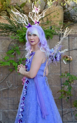 WOMEN LAVENDER FAIRY DRESS COSTUME SIZE M 7/8 WIG CROWN HEADDRESS PURPLE FANTASY - Image 1 of 4