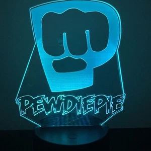PEWDIEPIE GAMER YOU TUBE 3D Acrylic LED 7 Colour Night Light Touch Table Lamp - Picture 1 of 8