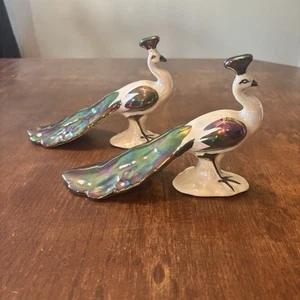 Vintage MCM Porzellan Pfau Figuren 5,5" GOLDRA E. PALÄSTINE 2er Set - Bild 1 von 8