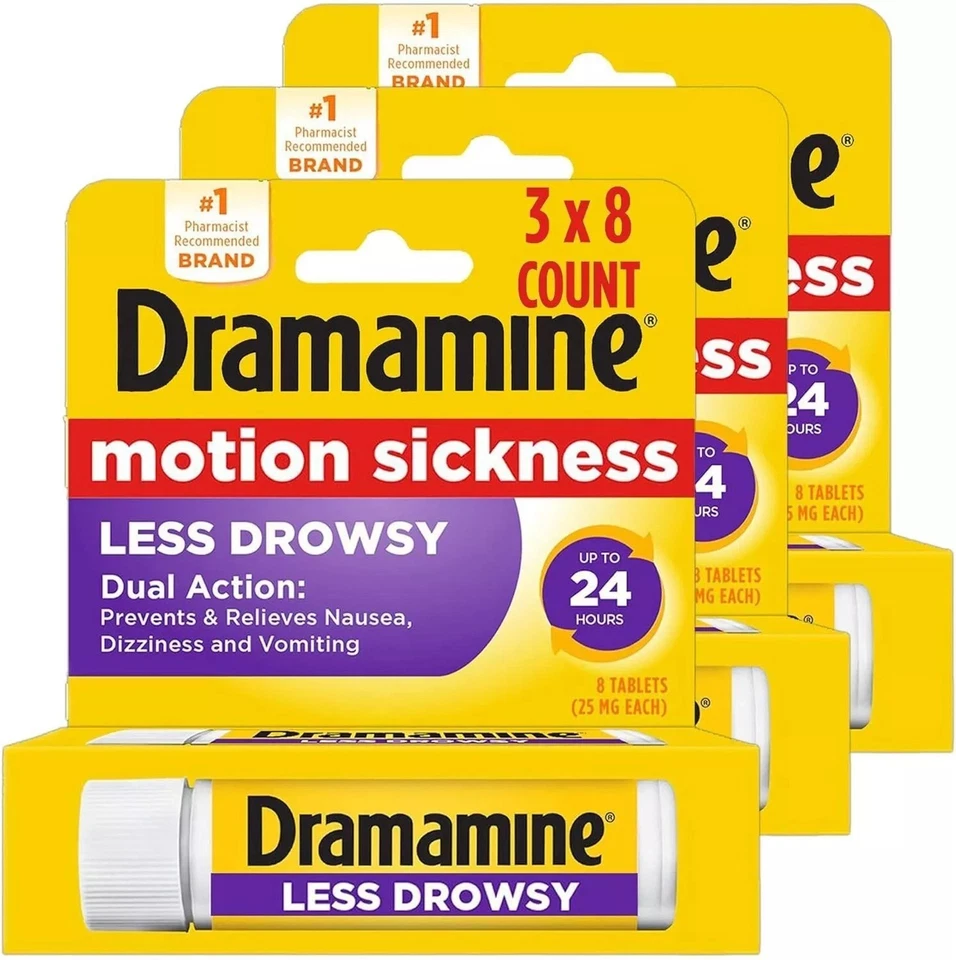 Dramamine All Day Less Drowsy Motion Sickness Relief 8 Count 3 Pack 3/2026
