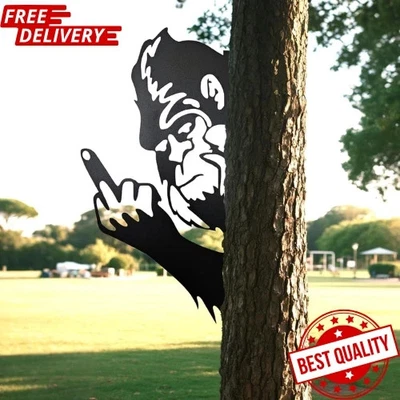 Peaking a Boo Flipping Off Bigfoot Animal Metal Sign Art Ornament, Middle Finger - Image 1 of 4