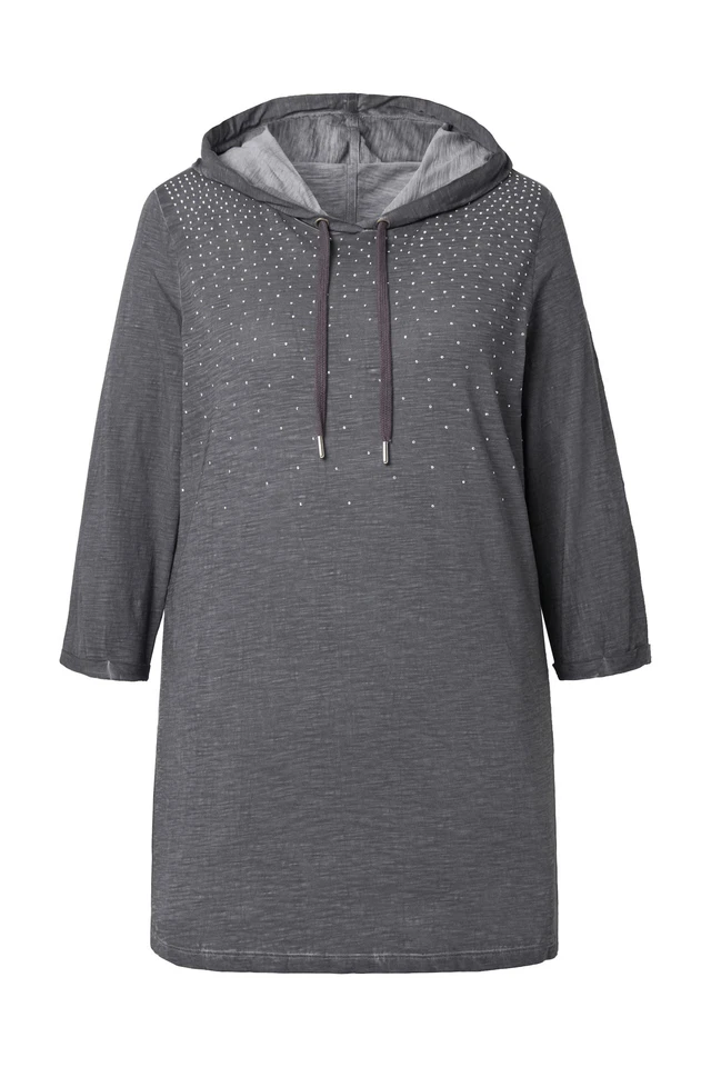 MIAMODA Damen große Größen T Shirt A Linie ColdDyed Strass Verlauf Kapuze 836136