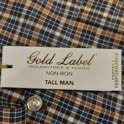 Camisa Roundtree York Gold Label Para Hombres 3XT Alta Tallman Sin Hierro A Cuadros Abotonada Foto 1 de 4