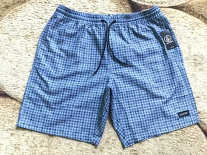 Volcom Hybrid Board Shorts Swim Trunks Mens Size Medium Houndstooth Blue NWT - Picture 1 of 5