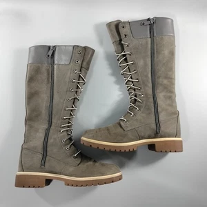 Timberland Waterproof Tall Leather Gray Zip Lace-Up Boots Womens Size 8.5 - Picture 1 of 5