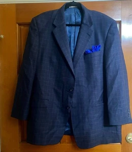 Hickey Freeman Blue Check Silk Blend 2B/CV Sport Coat SZ 46R/USA/Big Guy - Picture 1 of 4