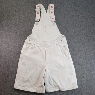 Винтажный размер маленький Tommy Hilfiger женщин нагрудник общий шорты Y2K белый логотип * окрашенный * - Изображение 1 из 4