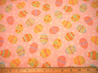 Easter Fabric 3/4 Yard CLEARANCE Fancy Decorated Eggs on Lt Pink Cotton Vintage - Image 1 of 2