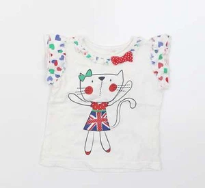 George Girls White Cotton Blend T-Shirt Size 9-12 Months - Picture 1 of 12