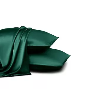 Blackish Green Queen Size Satin Pillowcase Set of 2 20 x 30 Inch - Picture 1 of 9