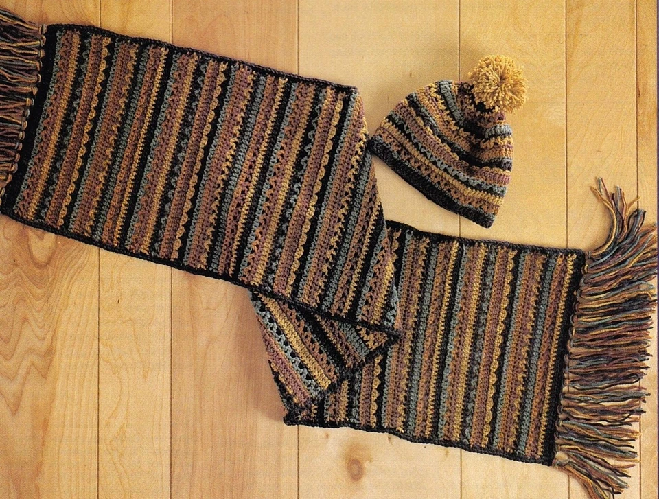 LOVELY Striped Scarf & Hat Set/ Crochet Pattern INSTRUCTIONS ONLY - Image 1 of 1