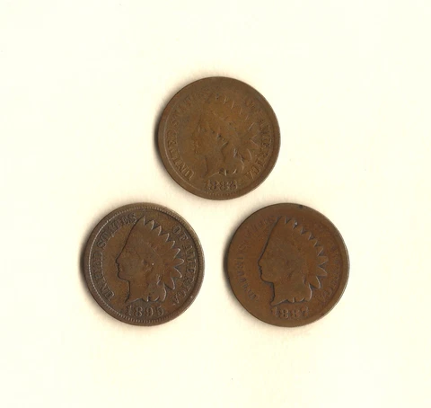 3  Indian Head Cents -  1882  - 1887 - 1895 -  (#1512) Cover