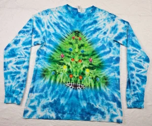 Bella + Canvas Airlume Jersey Blue Tie Dye Green Christmas Tree - Size L - Picture 1 of 13