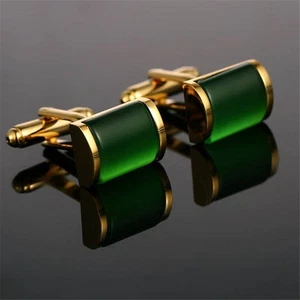 GEMELLI UOMO PLACCATI IN ORO VERDE CRISTALLO DWSIGN DA UOMO POLSINO MATRIMONIO MAGLIE - Foto 1 di 6