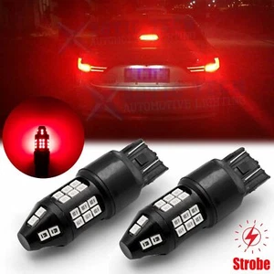 LED 7443 7444 Red Strobe Brake Stop Light Bulb Lamp Blinking Flash Legal Alert - Foto 1 di 12
