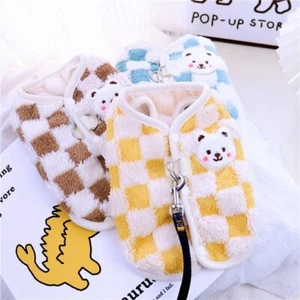 Checkered Plush Dog Vest Warm Winter Puppy Clothing Cat Coat for Hairless Cat - Picture 1 of 12